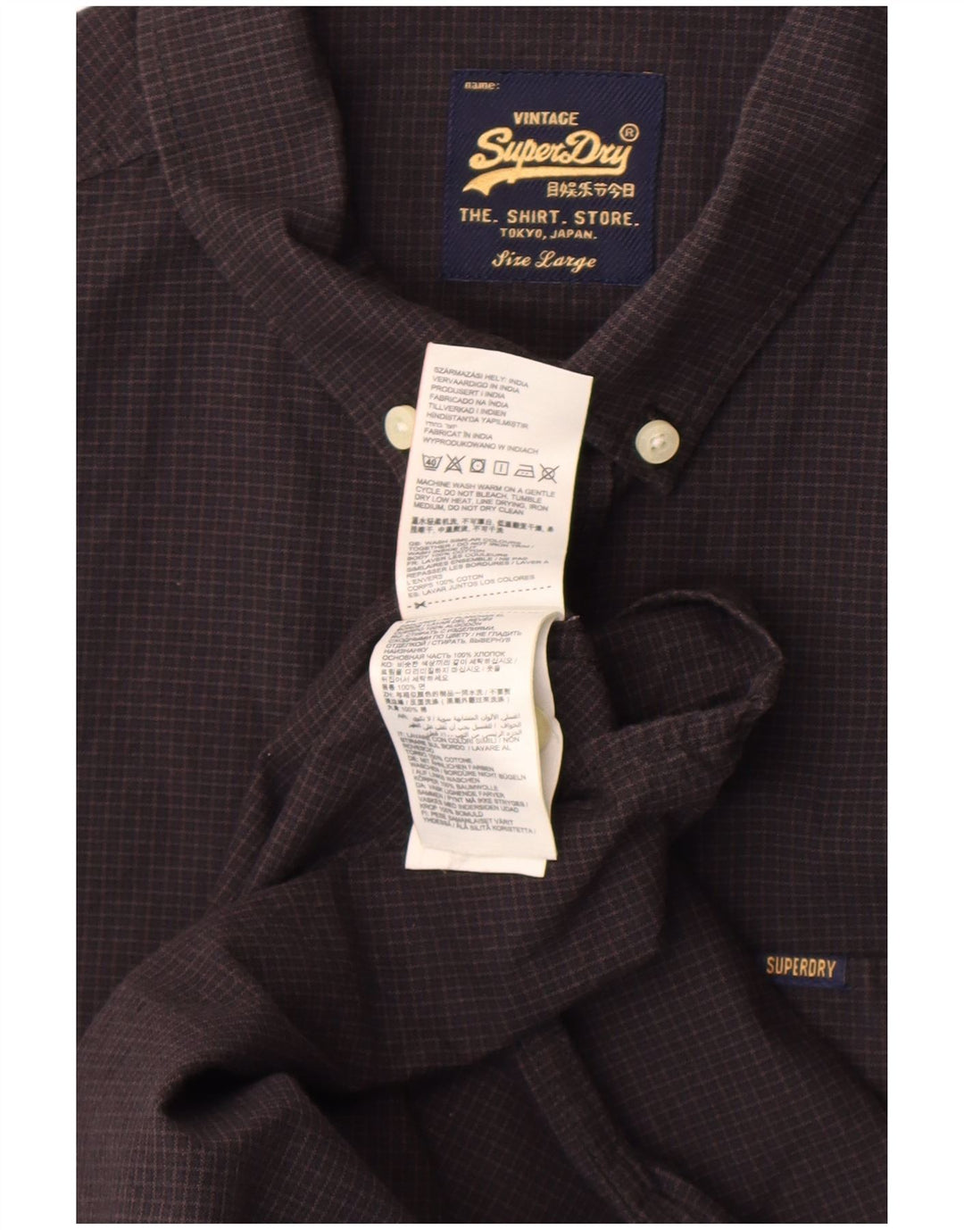 Camicia a maniche corte da uomo Superdry in cotone a quadri neri grandi