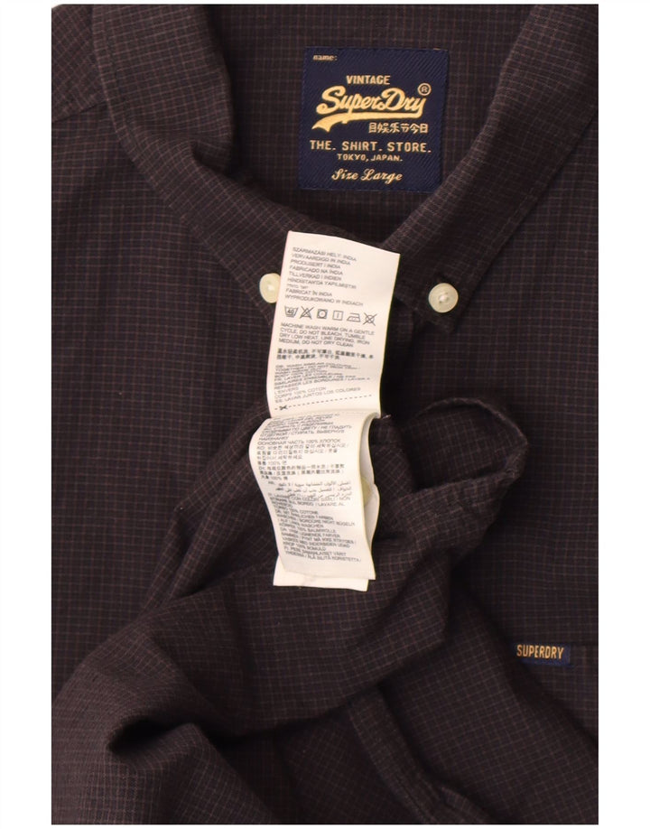 Camicia a maniche corte da uomo Superdry in cotone a quadri neri grandi