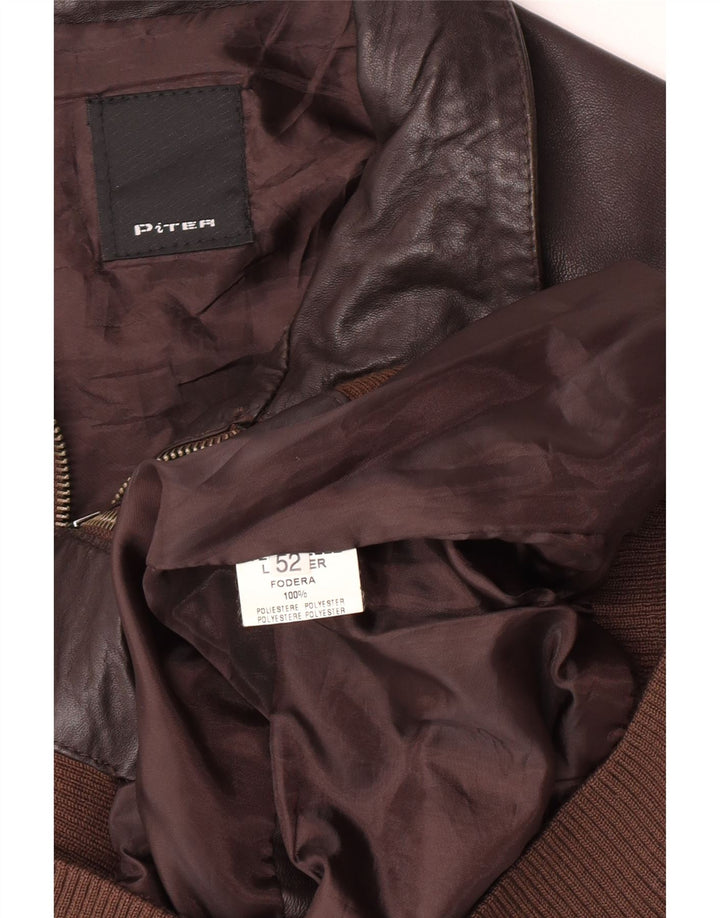 Giacca in pelle bomber vintage da uomo UK 38 in pelle marrone medio