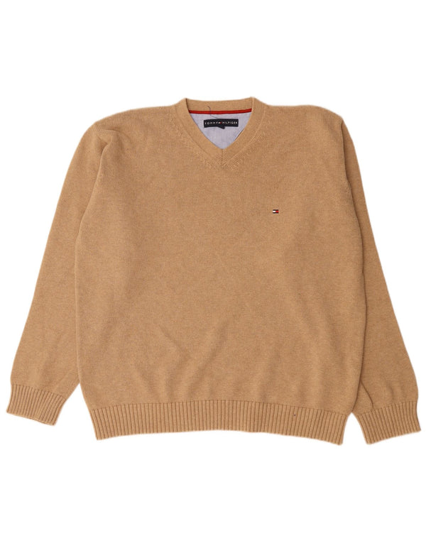 Maglione maglione con scollo a V da uomo Tommy Hilfiger XL in cotone marrone