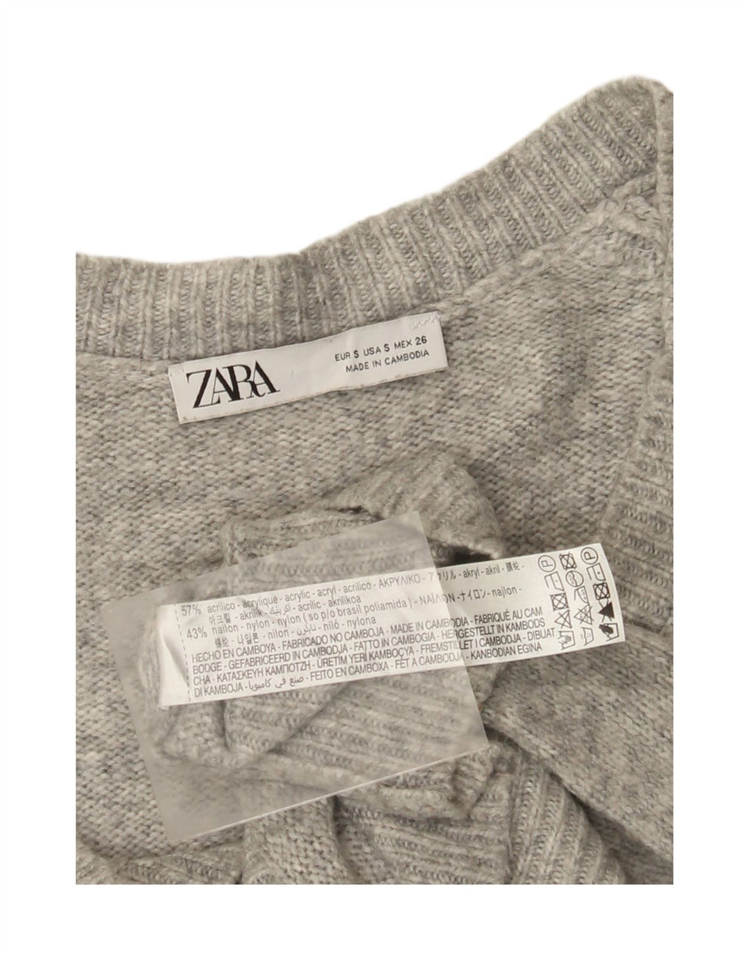 Maglione oversize con scollo a V da donna Zara UK 10 piccolo grigio screziato