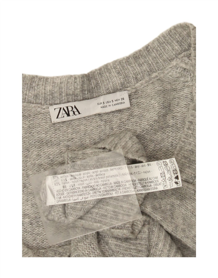 Maglione oversize con scollo a V da donna Zara UK 10 piccolo grigio screziato