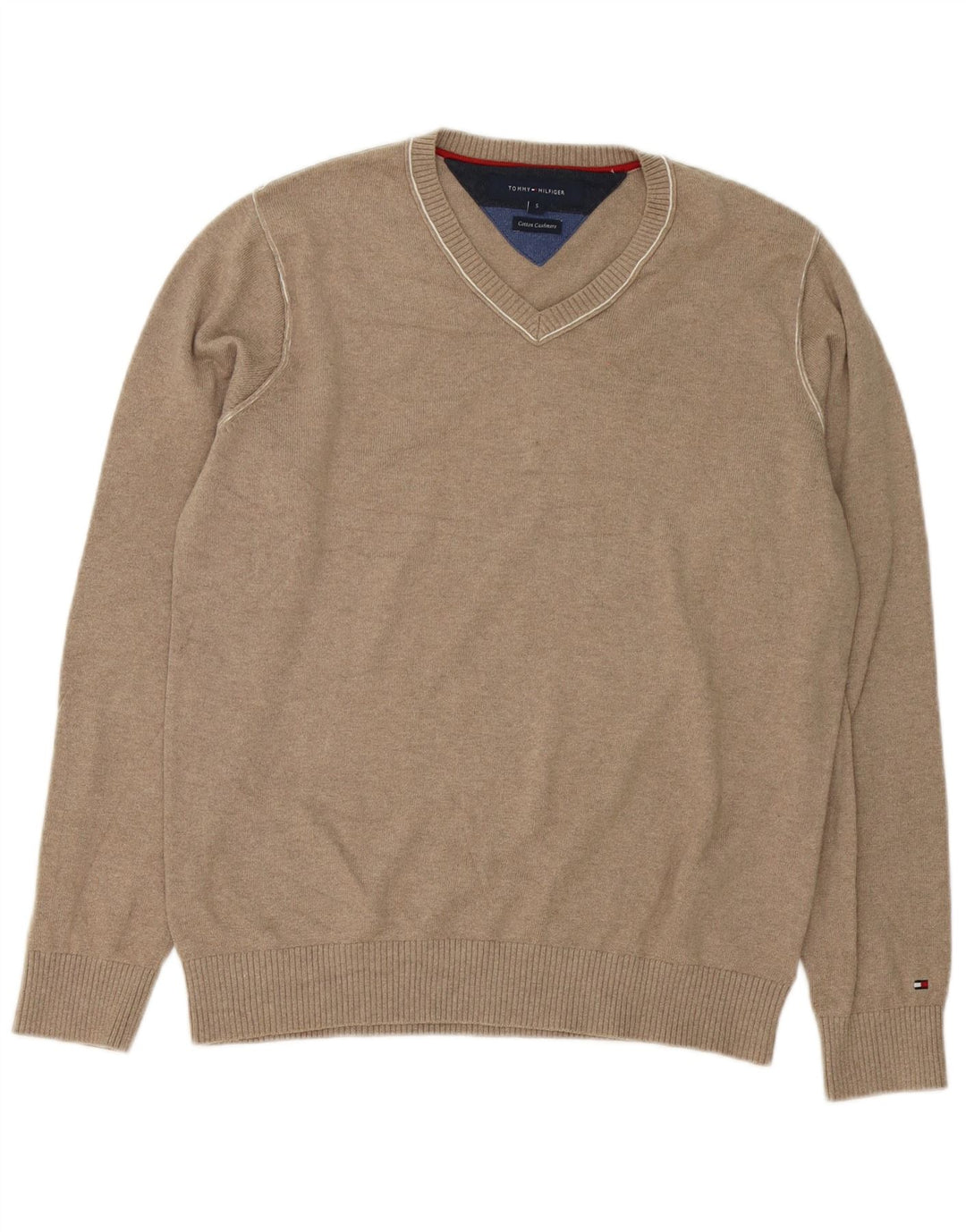 Maglione maglione con scollo a V da uomo Tommy Hilfiger piccolo cotone grigio