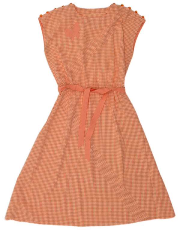 Abito vintage da donna senza maniche a trapezio UK 16 grande percalle arancione