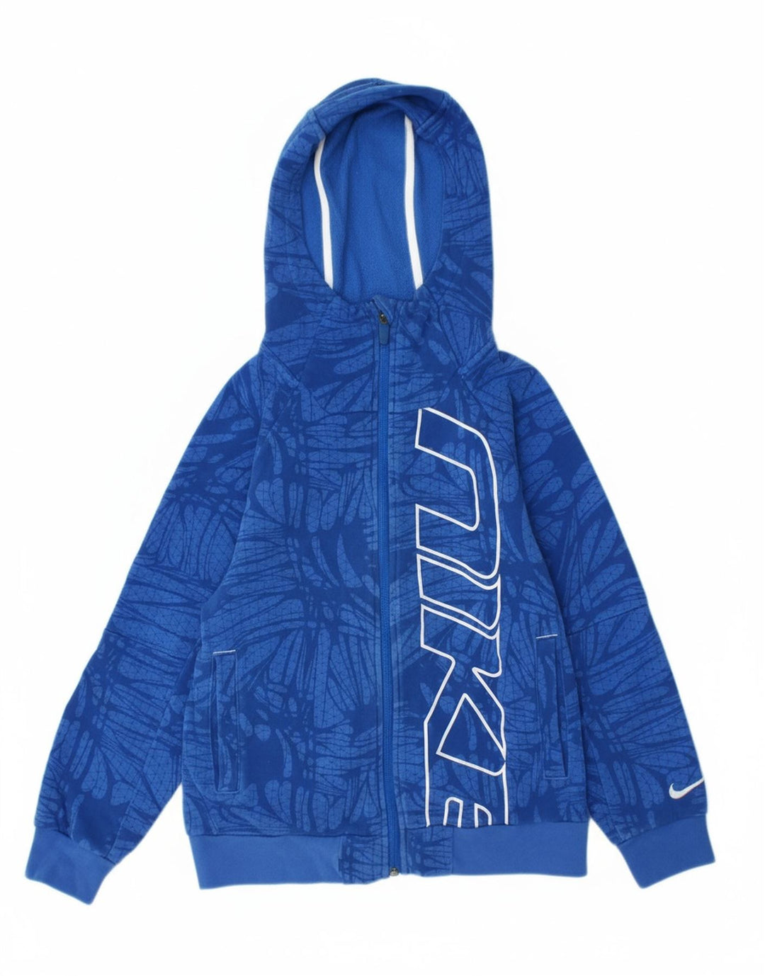 NIKE Boys Graphic Zip Hoodie Sweater 8-9 Years Small  Blue Geometric