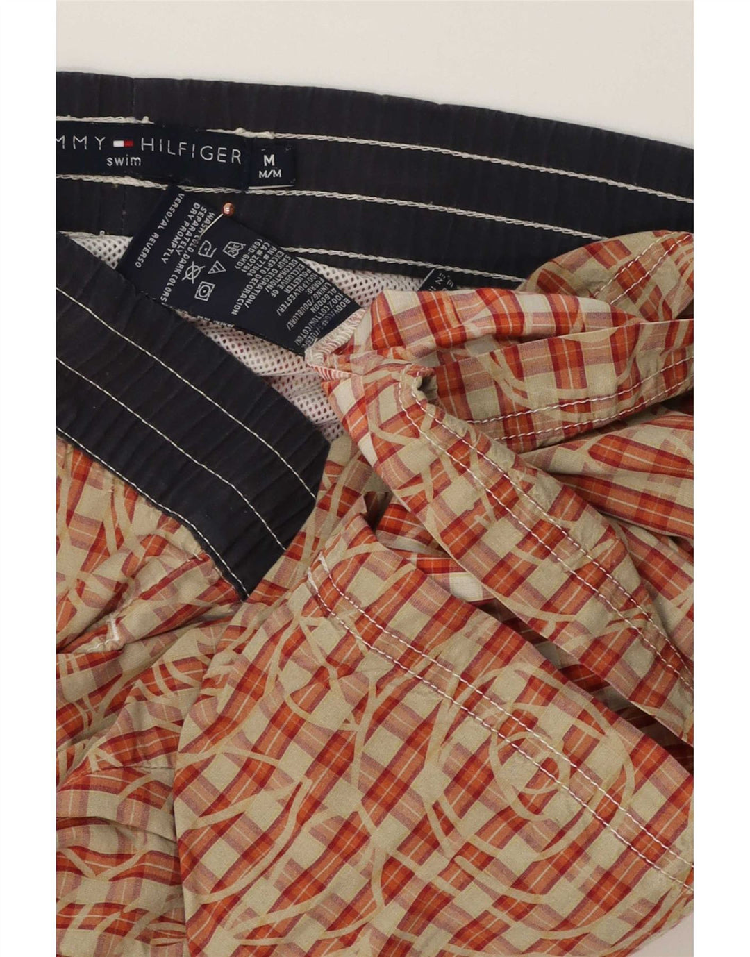 Pantaloncini da bagno da uomo Tommy Hilfiger in cotone a quadri rossi medi