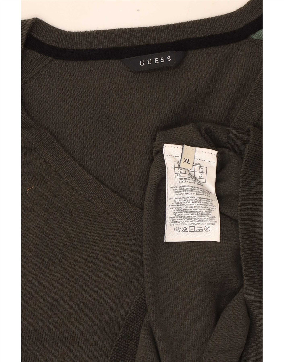 Guess Maglione da uomo con scollo a V XL in cotone kaki