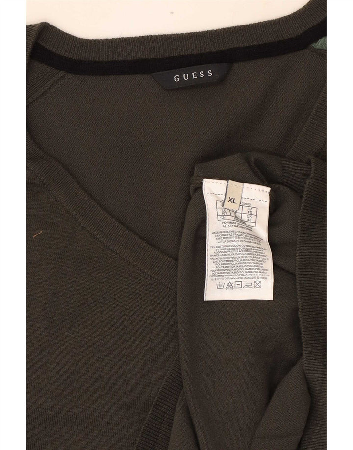 Guess Maglione da uomo con scollo a V XL in cotone kaki