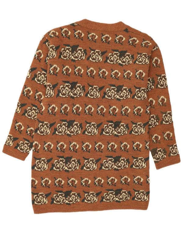 Maglione cardigan lungo da donna Naj Oleari UK 16 Lana floreale marrone grande