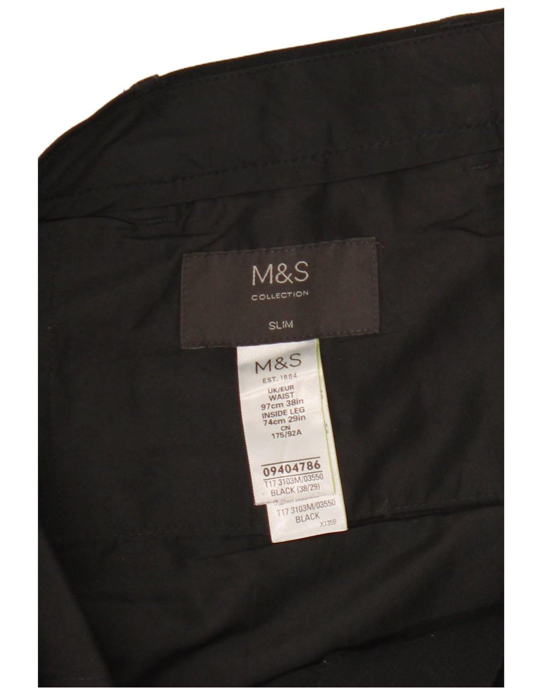 Pantaloni chino slim da uomo Marks & Spencer W38 L29 poliestere nero