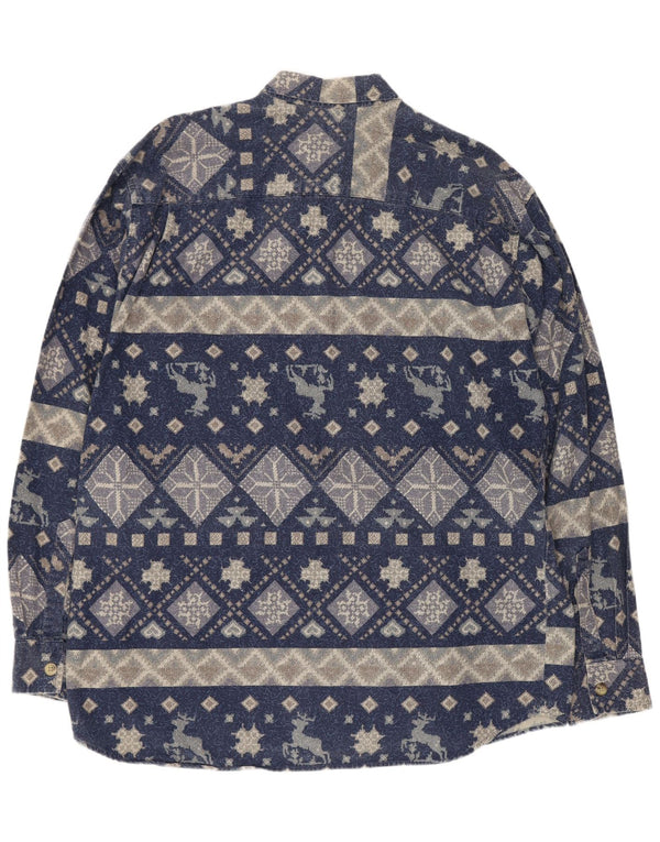 Camicia da uomo vintage grande geometrica blu navy