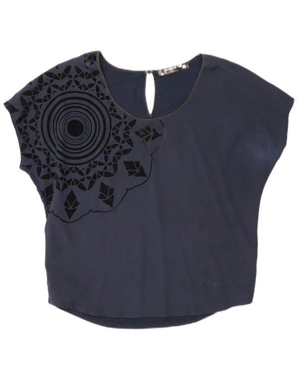Desigual Camicetta grafica da donna Top UK 16 Large Blu Navy geometrico