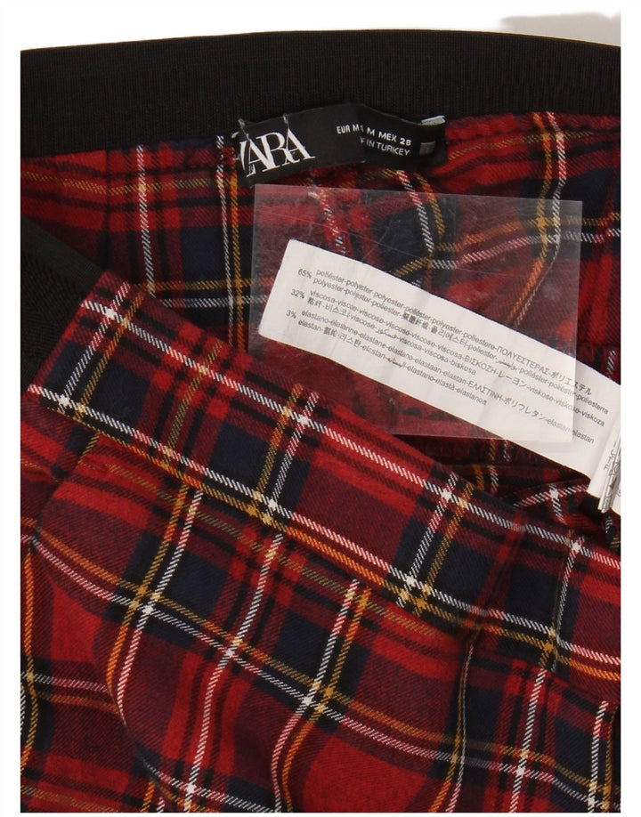 Pantaloni chino skinny da donna Zara medi W28 L26 poliestere a quadri rossi
