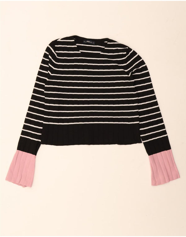 Top corto da donna Zara a maniche lunghe UK 10 piccolo in poliammide a righe nere