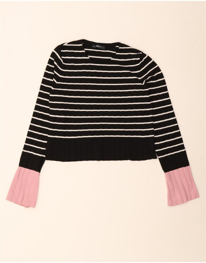 Top corto da donna Zara a maniche lunghe UK 10 piccolo in poliammide a righe nere