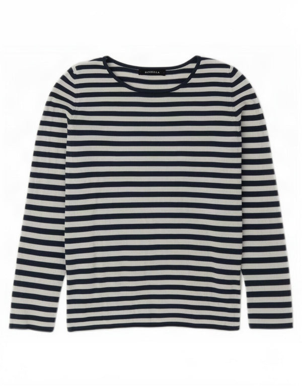 Top da donna vintage a maniche lunghe UK 12 cotone a righe nere medie