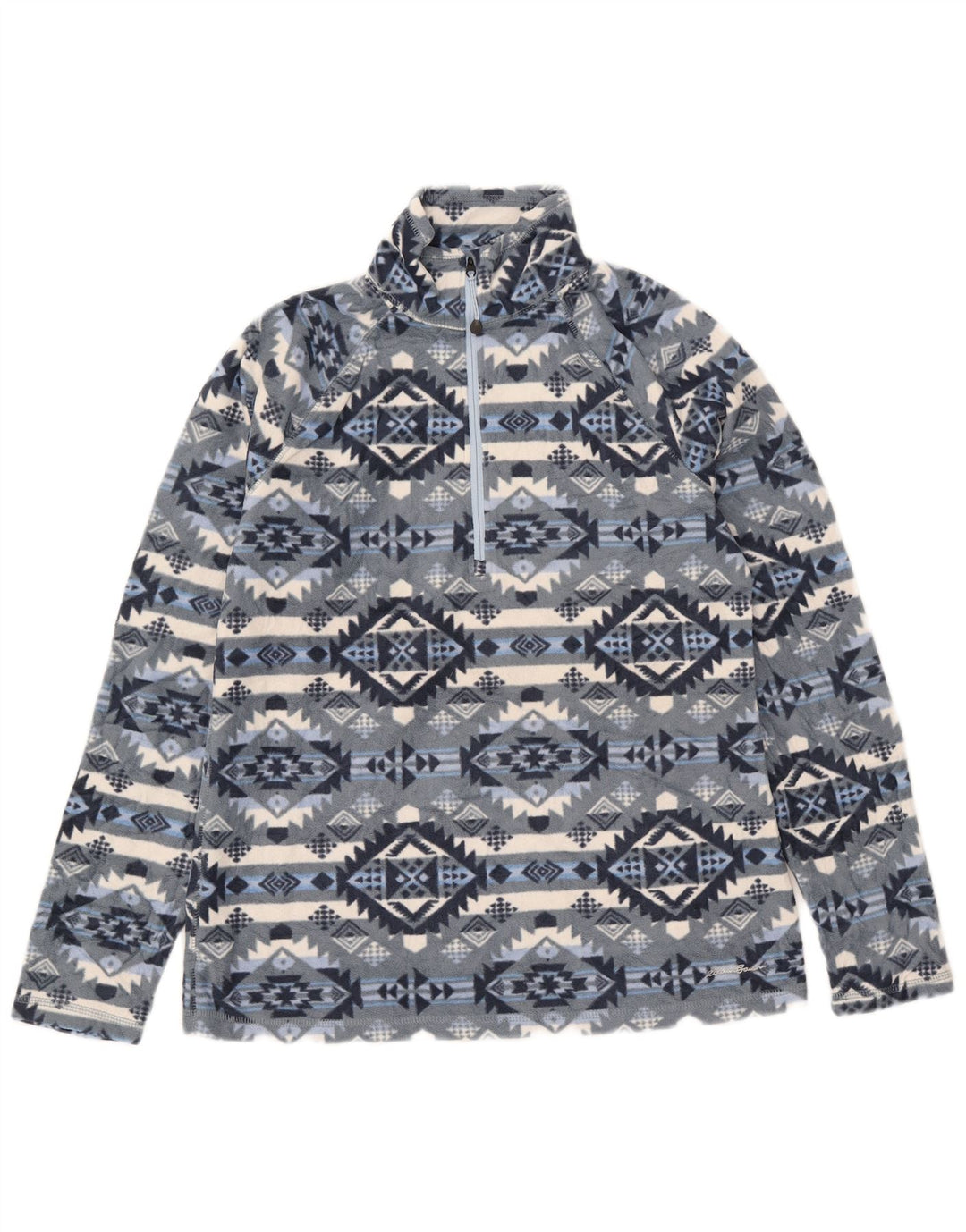 Maglione in pile da donna con collo con zip Eddie Bauer UK 14 Blu medio geometrico