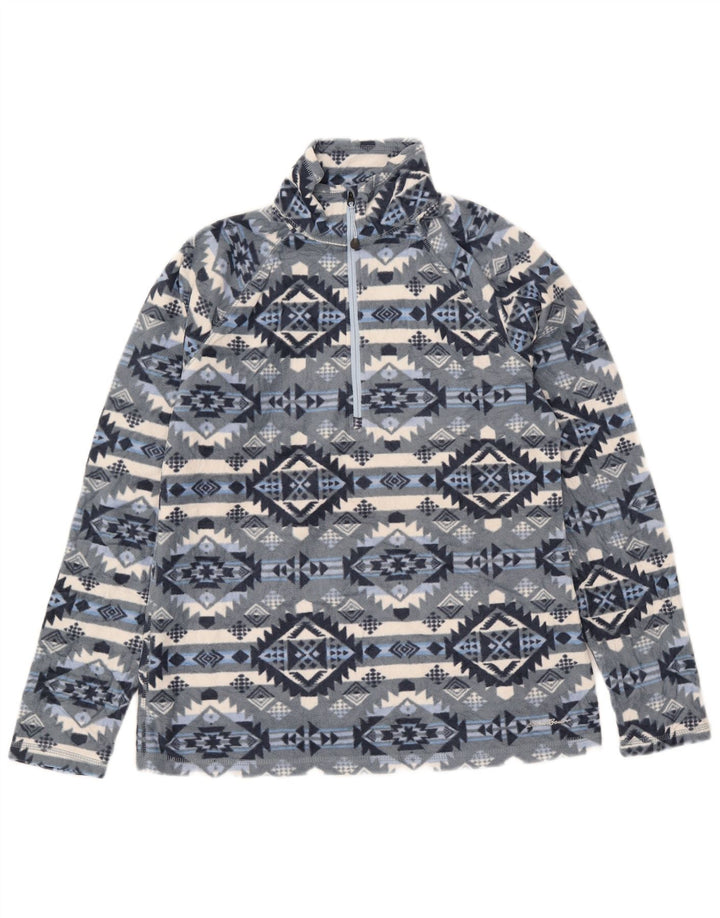 Maglione in pile da donna con collo con zip Eddie Bauer UK 14 Blu medio geometrico