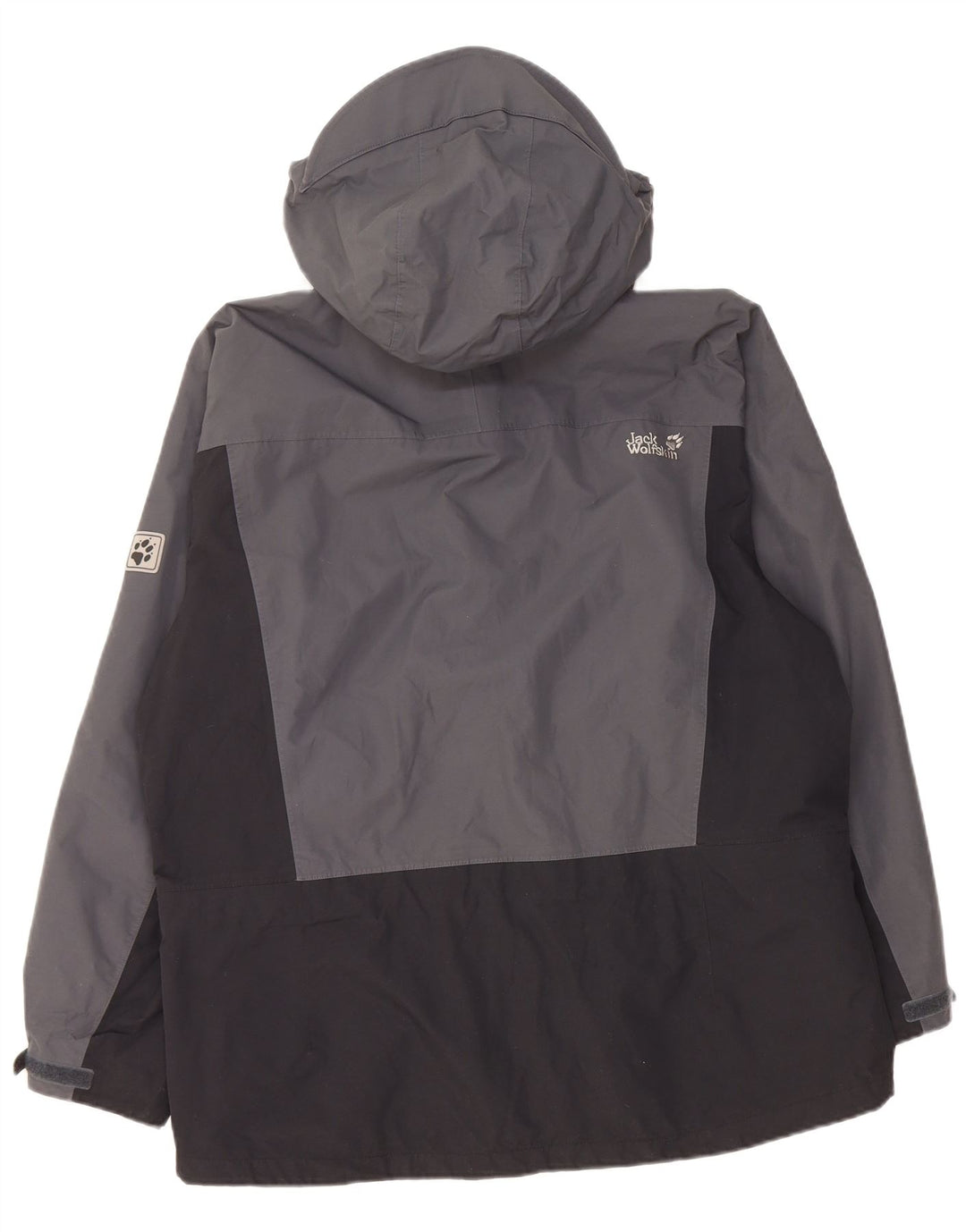 JACK WOLFSKIN Giacca antipioggia con cappuccio da donna UK 14/16 Large Grigio Colourblock