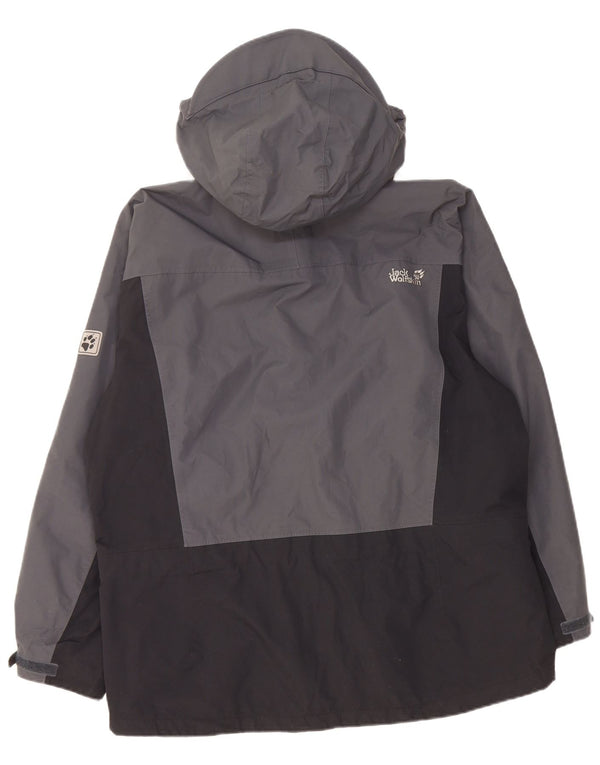 JACK WOLFSKIN Giacca antipioggia con cappuccio da donna UK 14/16 Large Grigio Colourblock