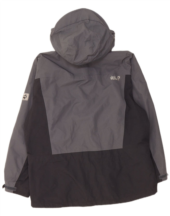 JACK WOLFSKIN Giacca antipioggia con cappuccio da donna UK 14/16 Large Grigio Colourblock
