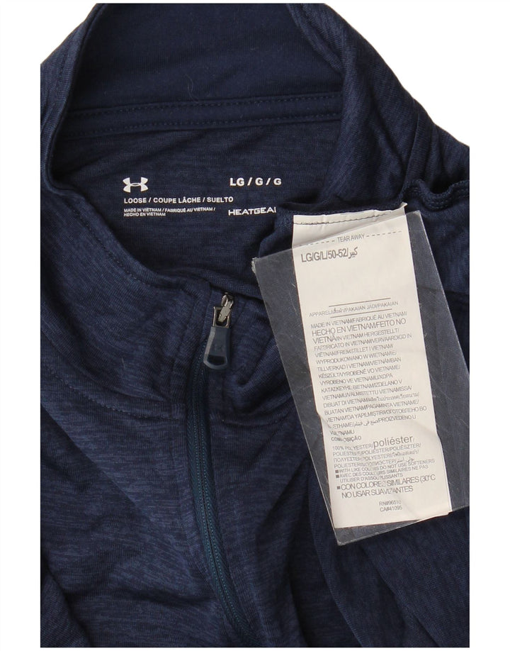 Under Armour Uomo Heat Gear Zip Collo Pullover Tuta Top Large Blu Navy