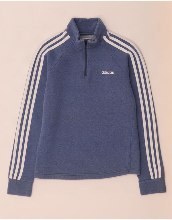 Felpa Adidas da donna con vestibilità ampia e collo con zip, maglione UK 4/6 XS, cotone blu