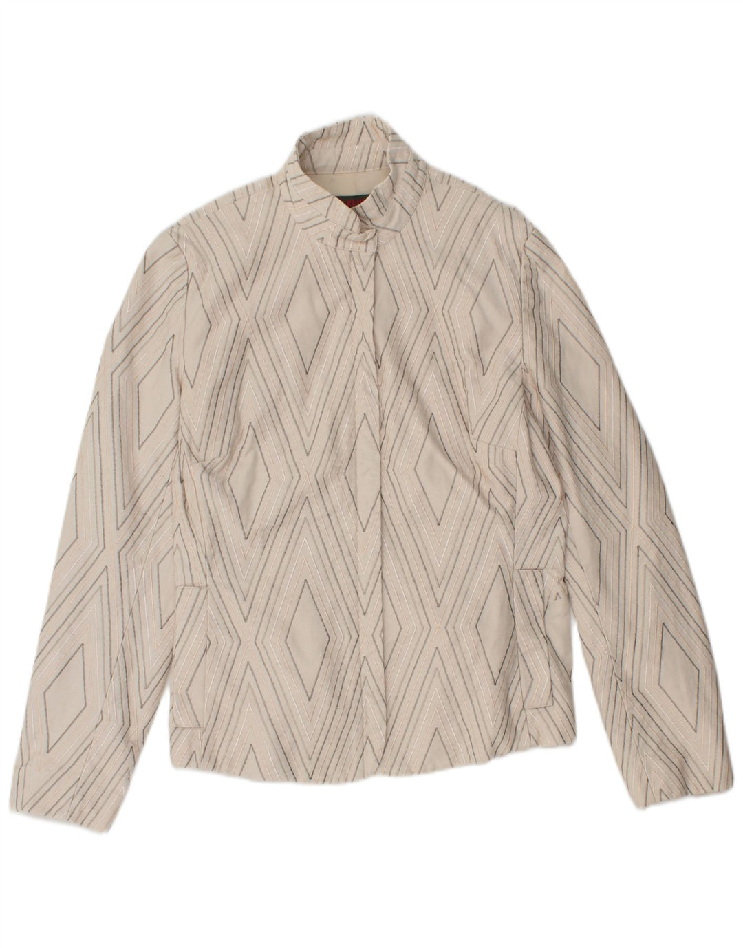 REISS Womens Bomber Jacket UK 14 Medium White Argyle/Diamond Cotton
