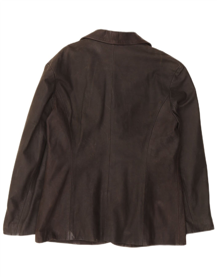 VINTAGE Womens 2 Button Leather Blazer Jacket UK 18 XL Brown Leather