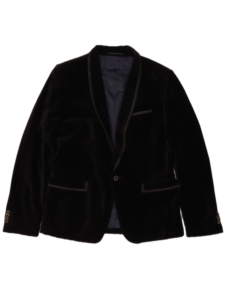 Giacca blazer in velluto da uomo a 1 bottone Zara EU 50 cotone nero medio