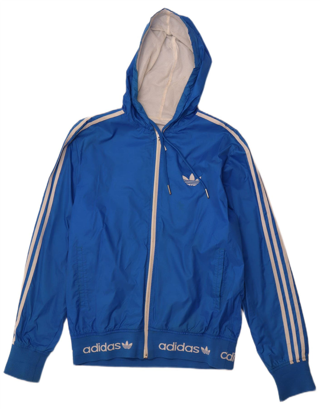 Giacca antipioggia ADIDAS da uomo con cappuccio grafico UK 38 nylon blu medio