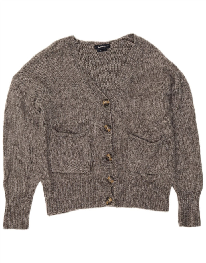 Maglione cardigan da donna Zara UK 14 Acrilico screziato grigio medio