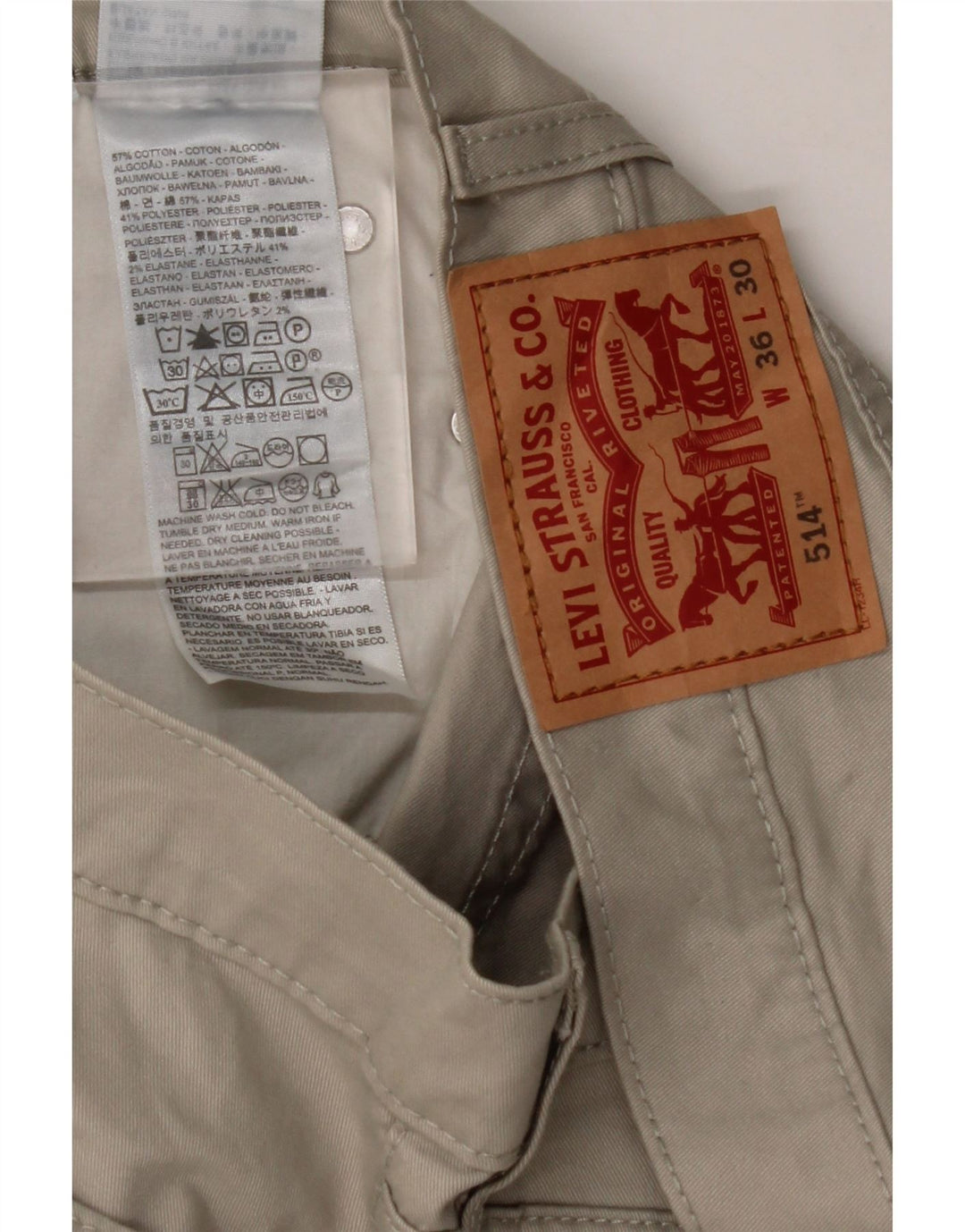 LEVI'S Pantaloni casual dritti da uomo 514 W36 L30 Cotone beige