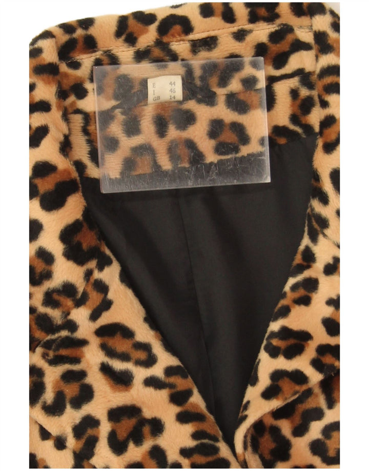Giacca blazer vintage da donna a 3 bottoni UK 14 grande stampa animalier beige