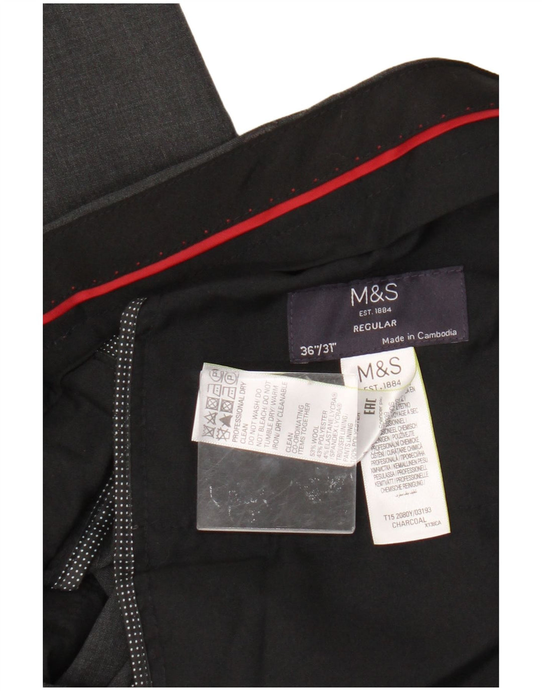 Pantaloni da abito vestibilità regolare da uomo Marks & Spencer W36 L31 lana grigia