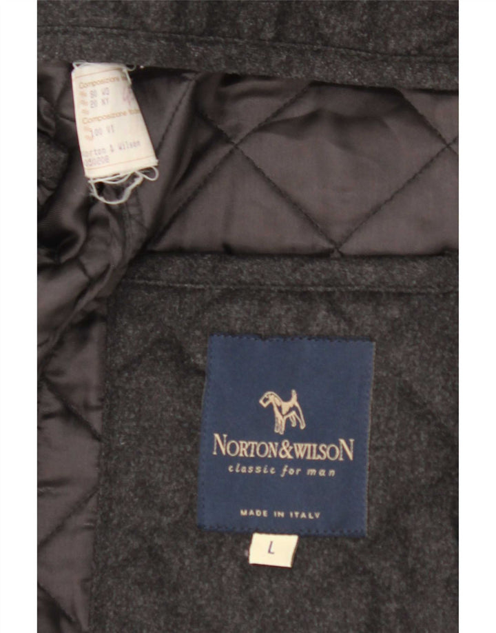 Cappotto trapuntato da uomo Norton & Wilson UK 40 Large in lana color block grigio