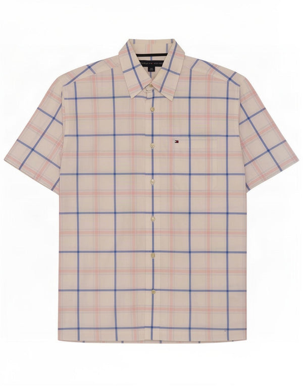 Camicia a maniche corte da uomo Tommy Hilfiger piccola in cotone a quadri bianchi