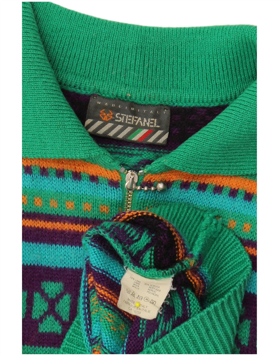 Abito polo a maniche lunghe in maglia da donna STEFANEL UK 14 Verde medio geometrico