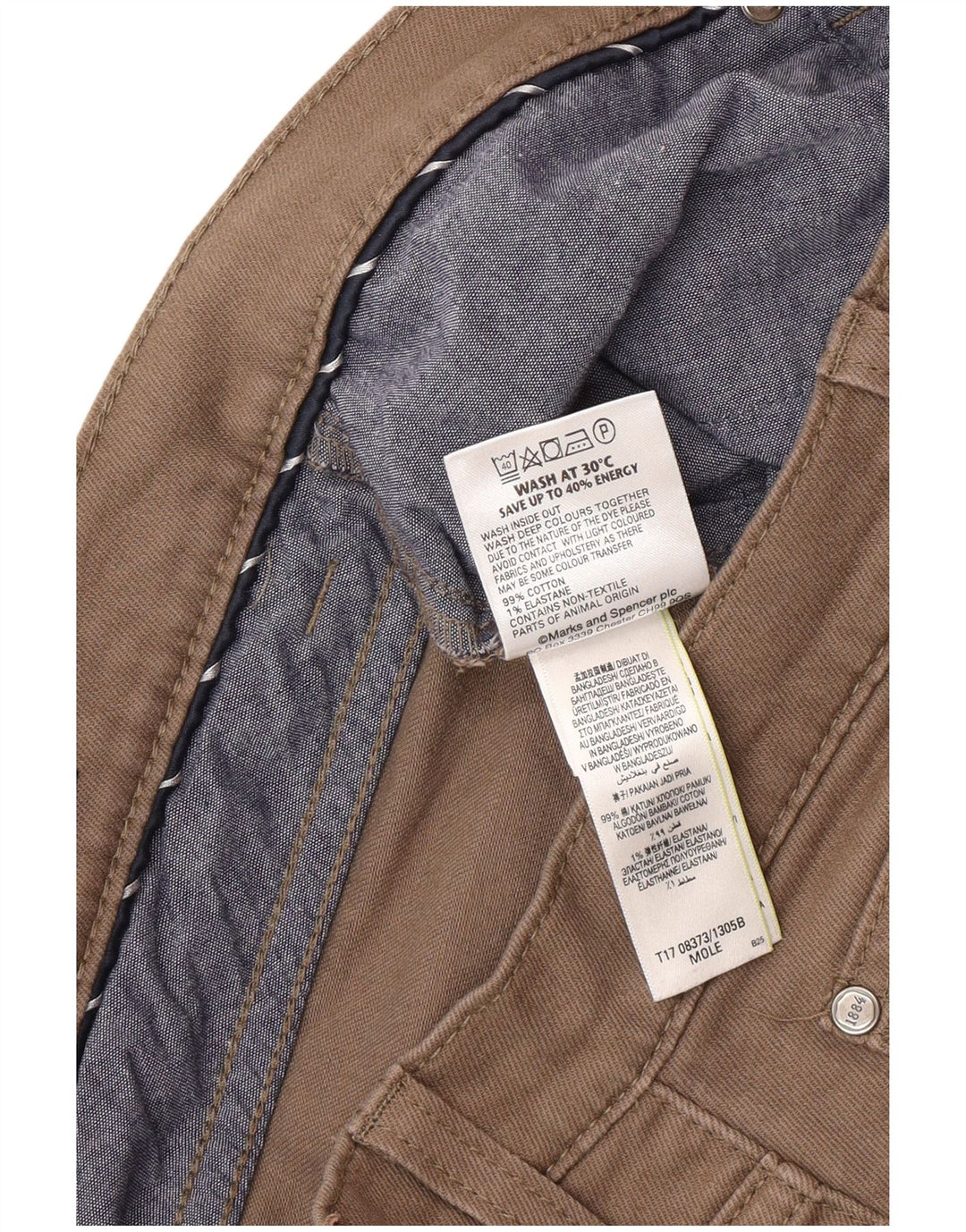 Jeans dritti da uomo Marks & Spencer blu Harbour W34 L29 cotone beige