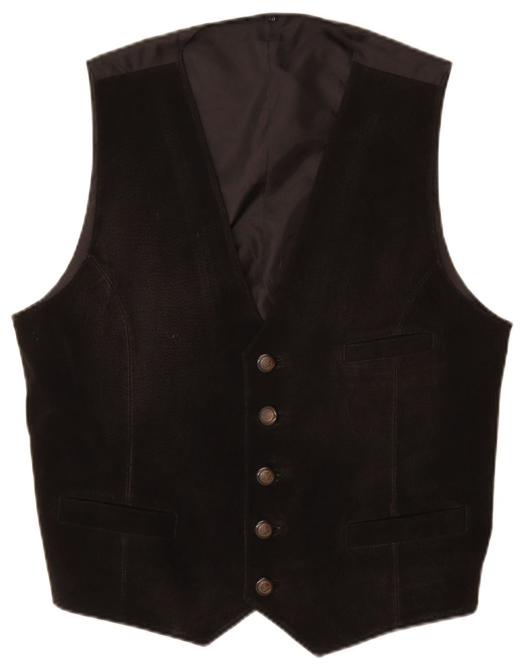 Gilet vintage da uomo in pelle scamosciata UK 40 in pelle nera media