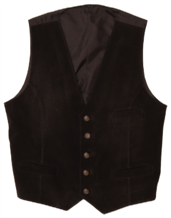 Gilet vintage da uomo in pelle scamosciata UK 40 in pelle nera media