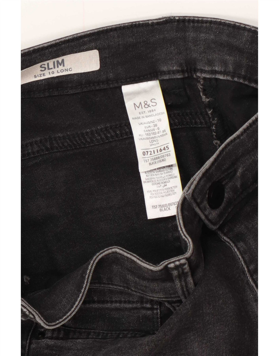 Jeans slim da donna Marks & Spencer UK 10 piccoli W27 L29 cotone nero