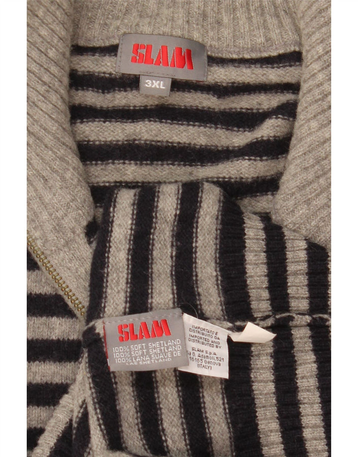 Maglione da uomo Slam con zip e collo 3XL in lana a righe blu navy