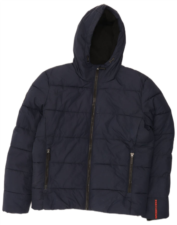 Giacca imbottita con cappuccio da uomo Superdry UK 38 poliestere medio blu navy