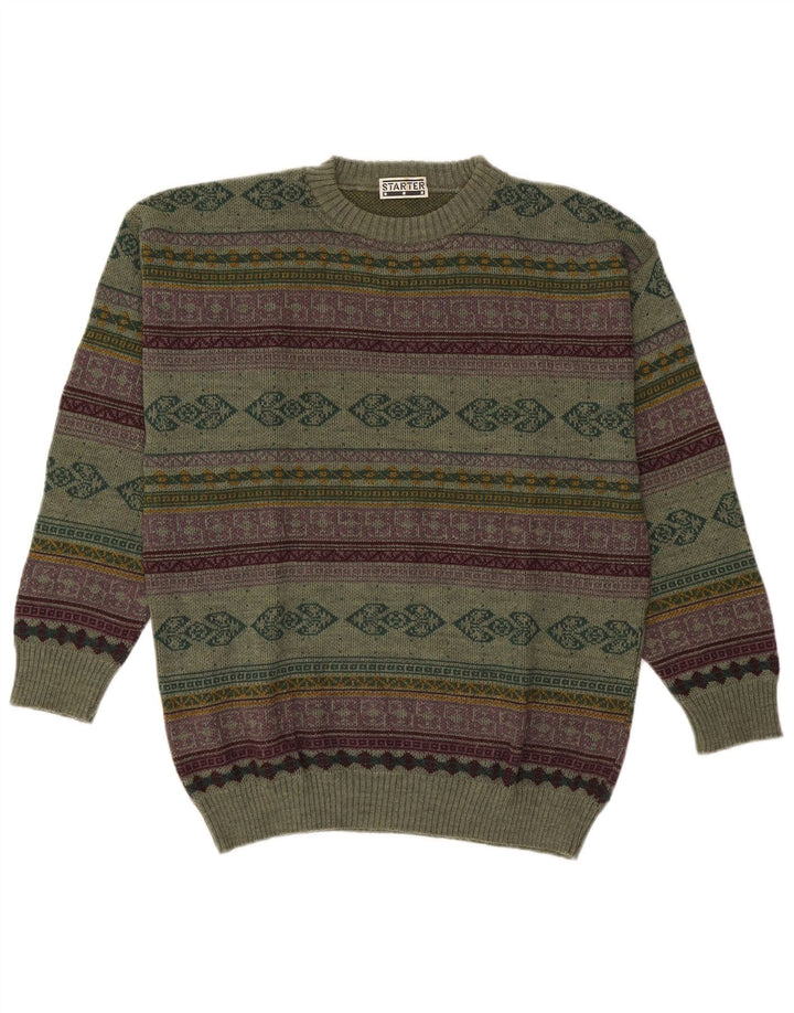 Maglione maglione girocollo da uomo Starter XL verde lana geometrica
