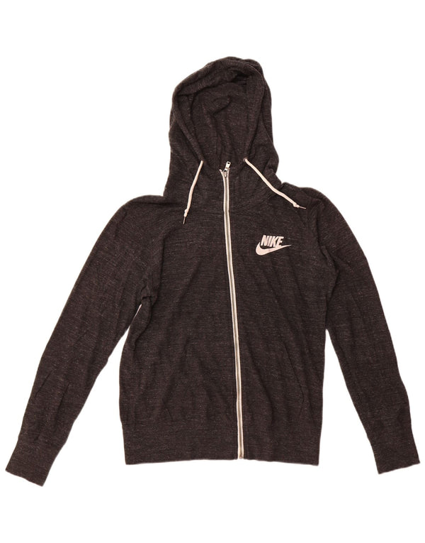 Nike Womens Zip Hoodie Sweater UK 16 Large Grey Flecked Cotton