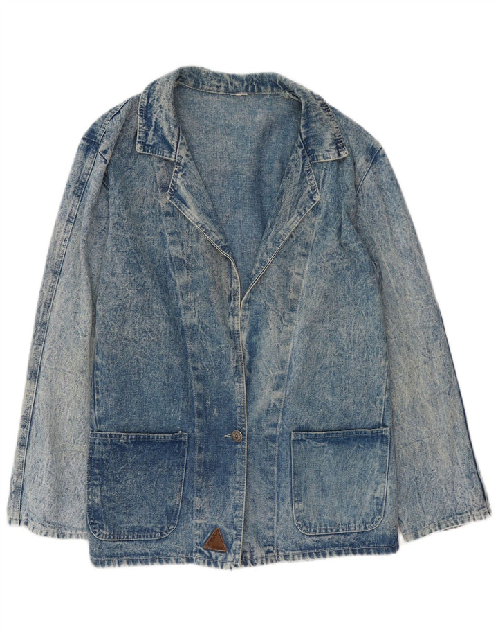 Giacca blazer da donna a 1 bottone in denim VINTAGE UK 16 grande blu