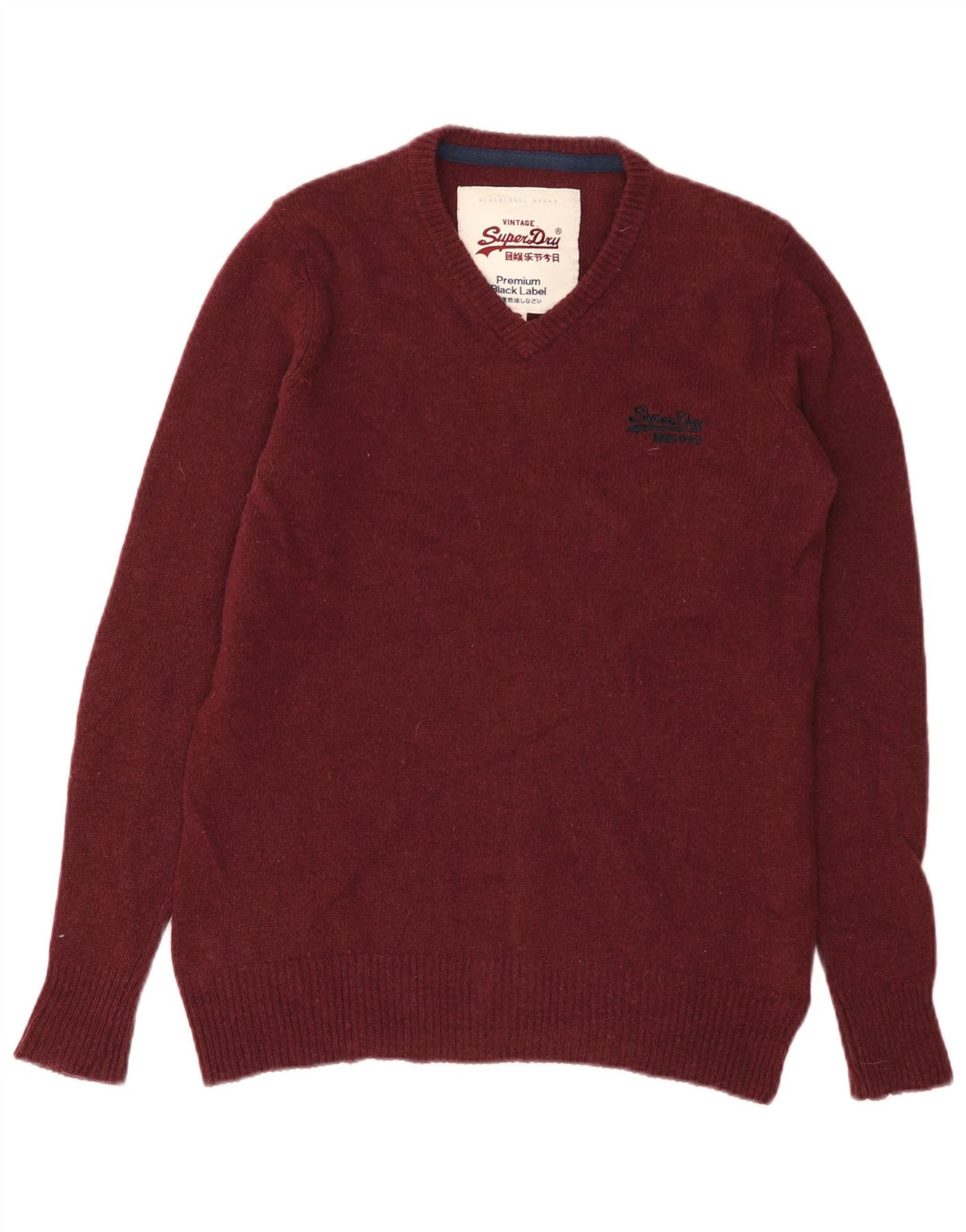 Maglione da uomo con scollo a V SUPERDRY piccolo in lana d'agnello bordeaux