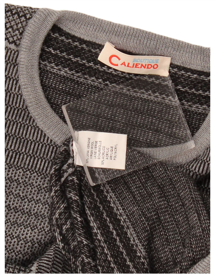 Maglione girocollo da uomo vintage in lana vergine a righe piccole grigie
