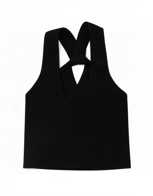 Zara Womens Crop Halter Top UK 14 Large Black